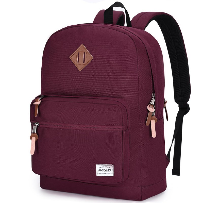 RAVUO Casual Backpack for Women, Water Resistant Classic Basic 15.6 inch Laptop Backpack Rucksack Travel Daypack Bookbag Burgundy - Image 1